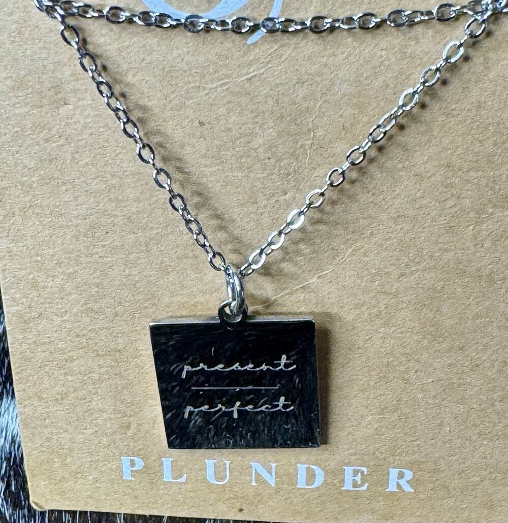 Plunder Silver Square Necklace “present Over Perfect” NWT